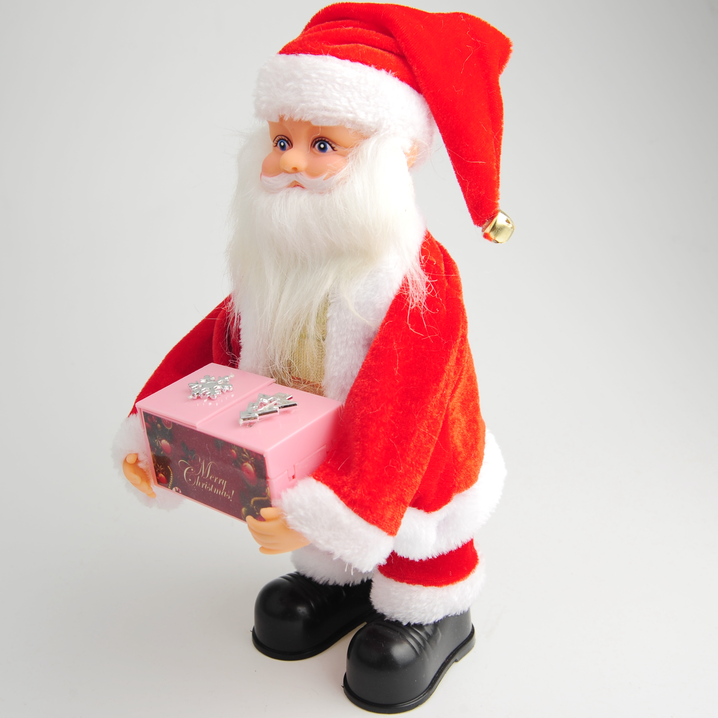 Santa Claus electric hand holding gift box singing Santa Claus toys Christmas decorative ornaments details Picture