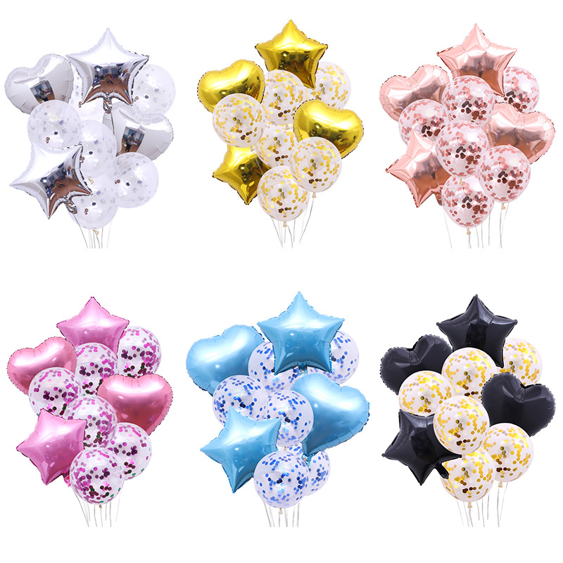 亚马逊热12寸亮片球18寸五角星爱心铝膜派对生日布置气球批发