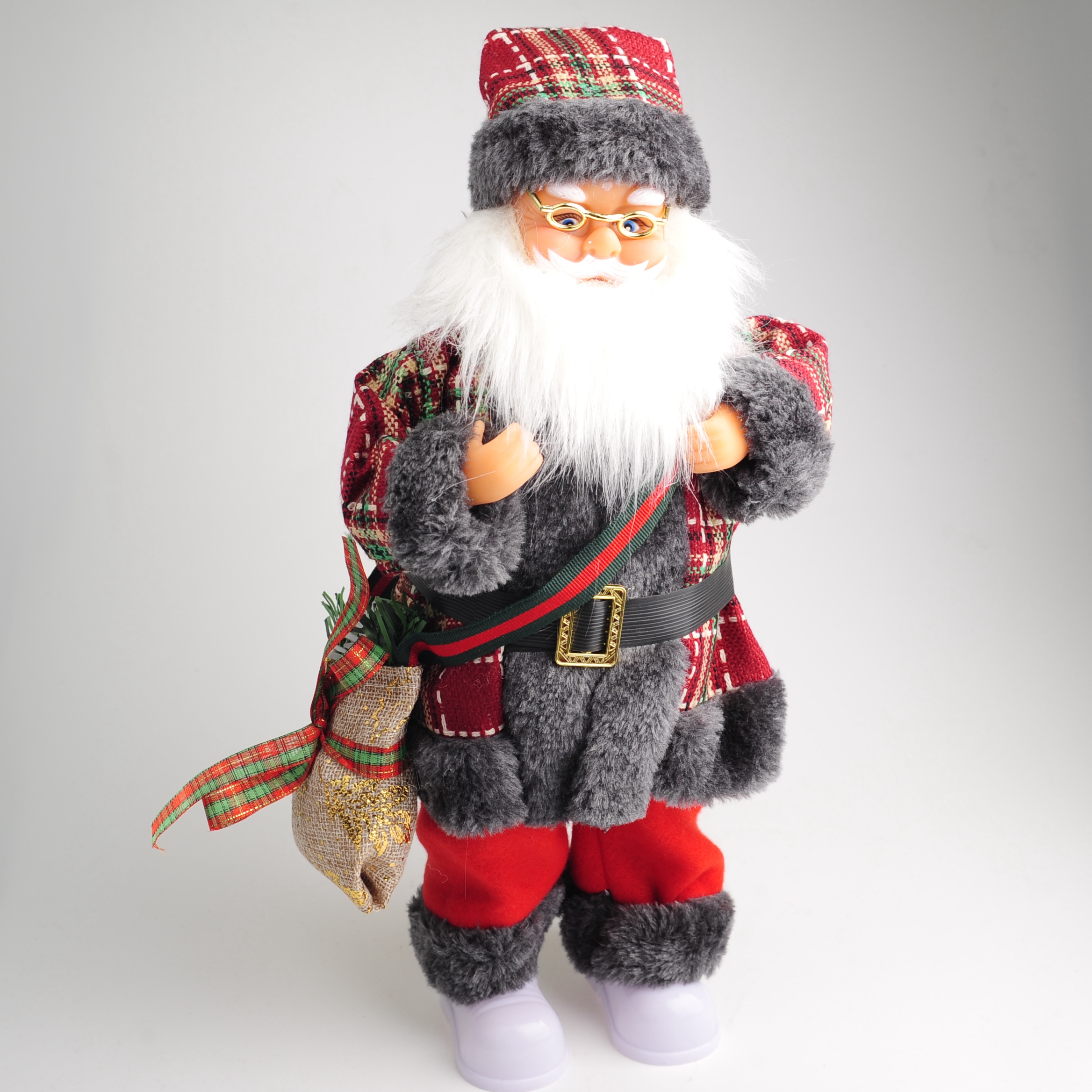 Christmas decorations, electric toys, checkered backpack, Santa Claus details Picture