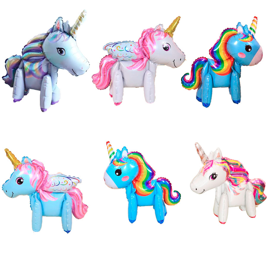 Assemble large unicorn 3D rainbow wildebehorse aluminum film balloons for cartoon children's birthday party decoration and arrangement balloons