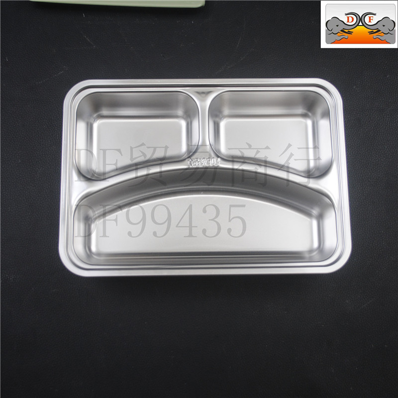 DF99435 Large compartment stainless steel lunch box, School cafeteria with lid, adult square five-compartment fast food plate, DF TRADING HOUSE Specification image