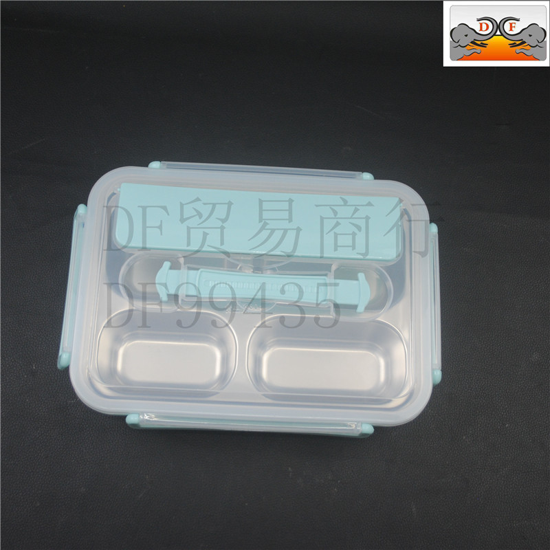 DF99435 Large compartment stainless steel lunch box, School cafeteria with lid, adult square five-compartment fast food plate, DF TRADING HOUSE Item Picture