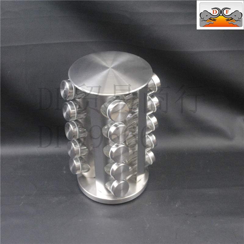 DF99666 16-head round seasoning jar, kitchenware rotating seasoning rack, household rotating seasoning jar 430 stainless steel spice storage, DF TRADING HOUSE Specification image