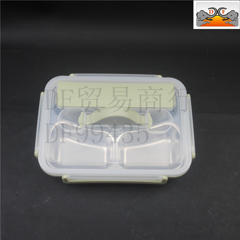 DF99435 Large compartment stainless steel lunch box, School cafeteria with lid, adult square five-compartment fast food plate, DF TRADING HOUSE