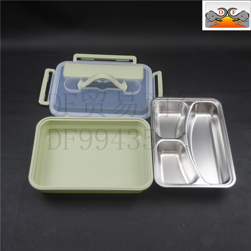 DF99435 Large compartment stainless steel lunch box, School cafeteria with lid, adult square five-compartment fast food plate, DF TRADING HOUSE details Picture