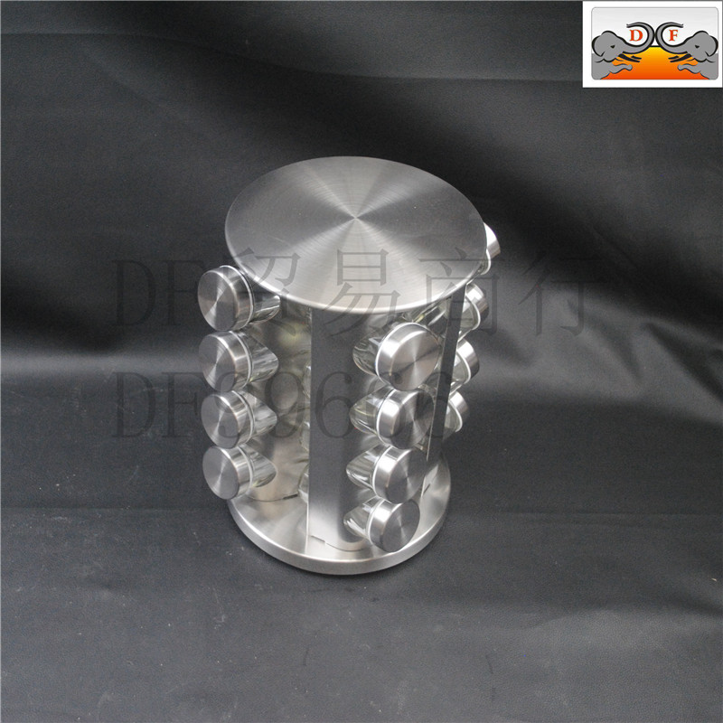 DF99666 16-head round seasoning jar, kitchenware rotating seasoning rack, household rotating seasoning jar 430 stainless steel spice storage, DF TRADING HOUSE Item Picture