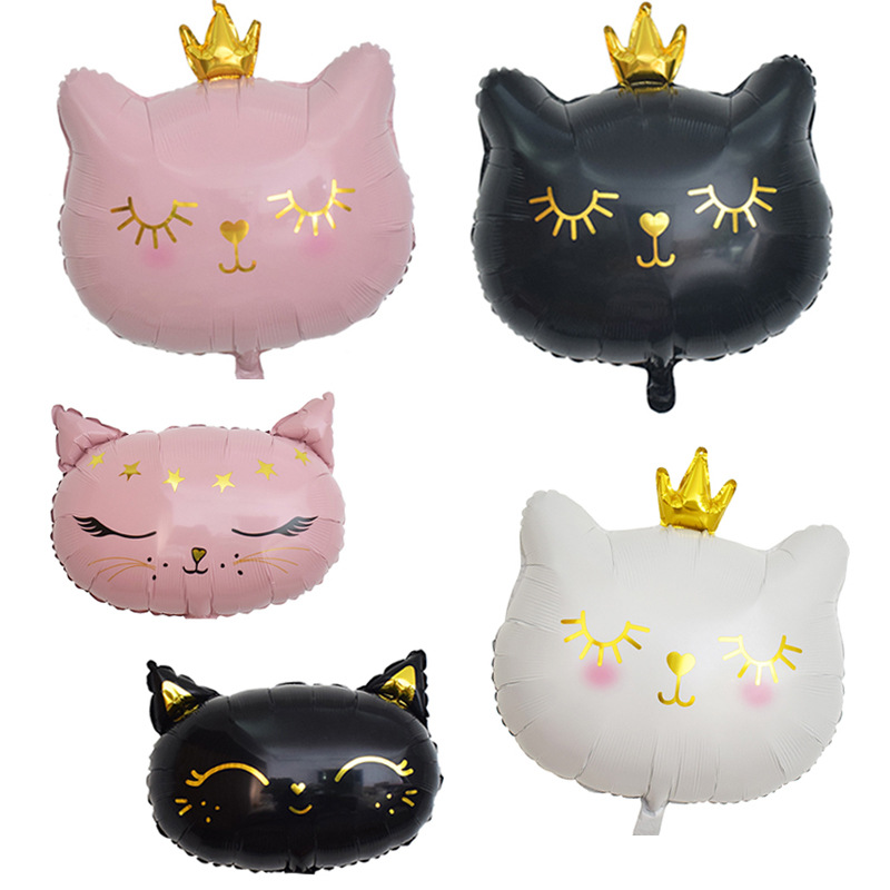 Cross-border new large-sized crown cat aluminum film balloon, ins style children's and girls' cat birthday party aluminum foil background decoration