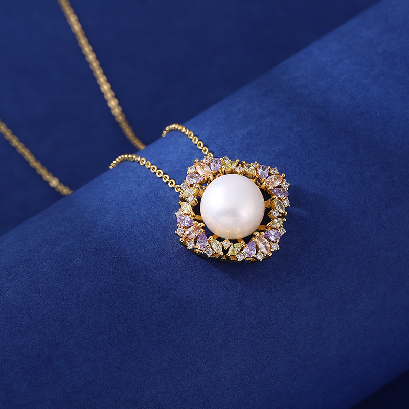  T方多宝闪锆珍珠吊坠 11-12mm强光淡水珍珠项链气质大气锁骨链