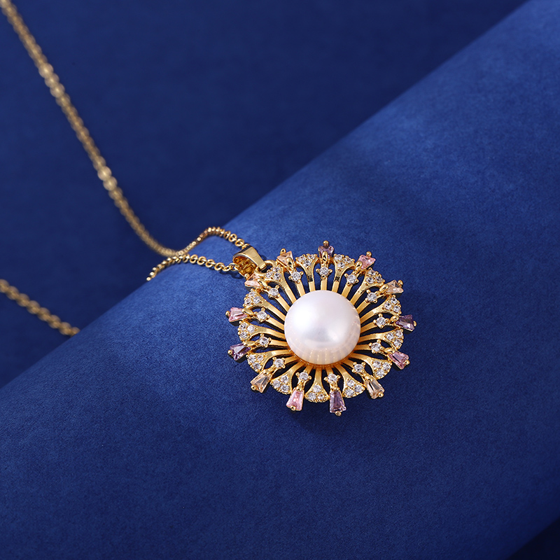 Yabide DIY accessory natural pearl S925 sterling silver fashionable new style zircon pendant set silver jewelry with 11-13mm round and flat freshwater pearls details Picture