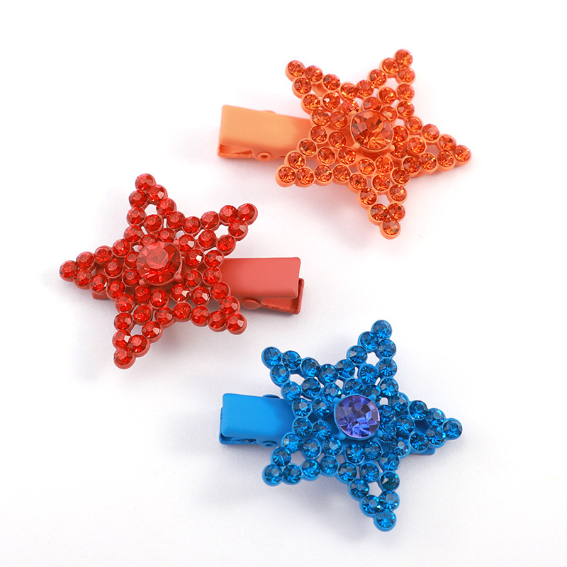 New Strong Rainbow color rubber paint diamond-encruted five-pointed star hair clip, European and American style 2023 Summer New Product duckbeak hair clip, XX brand, XX model, 46546 Item Picture