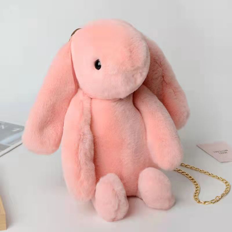 New long-eared rabbit bag, children's little chanel-style rabbit fur double-ear flap bag, hand-held women's crossbody bag, diy bag, cartoon imitation fur rabbit small bag details Picture