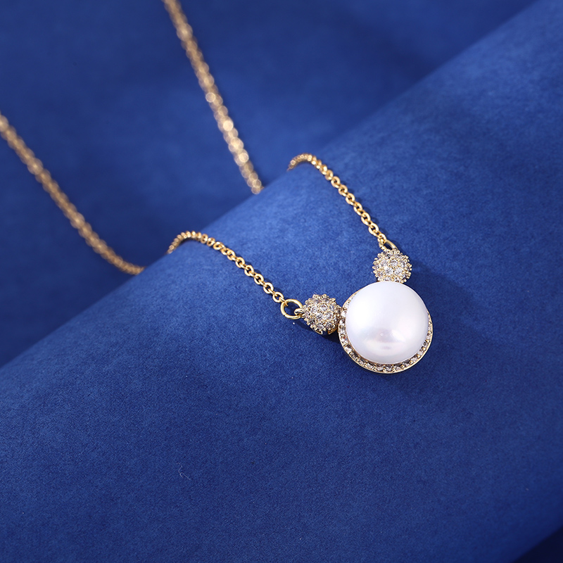 Yabide 18K gold natural freshwater pearl Mickey Mouse head necklace silver new style cute and exquisite collarbone chain as a gift for your best friend details Picture