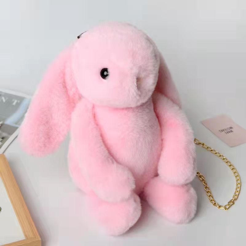 New long-eared rabbit bag, children's little chanel-style rabbit fur double-ear flap bag, hand-held women's crossbody bag, diy bag, cartoon imitation fur rabbit small bag Item Picture