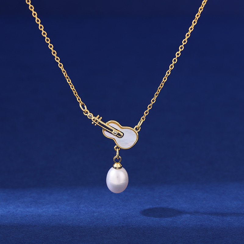 雅思比黛吉他镶嵌贝壳diy饰品纯银时尚珍珠吊坠项链坠锁骨项链