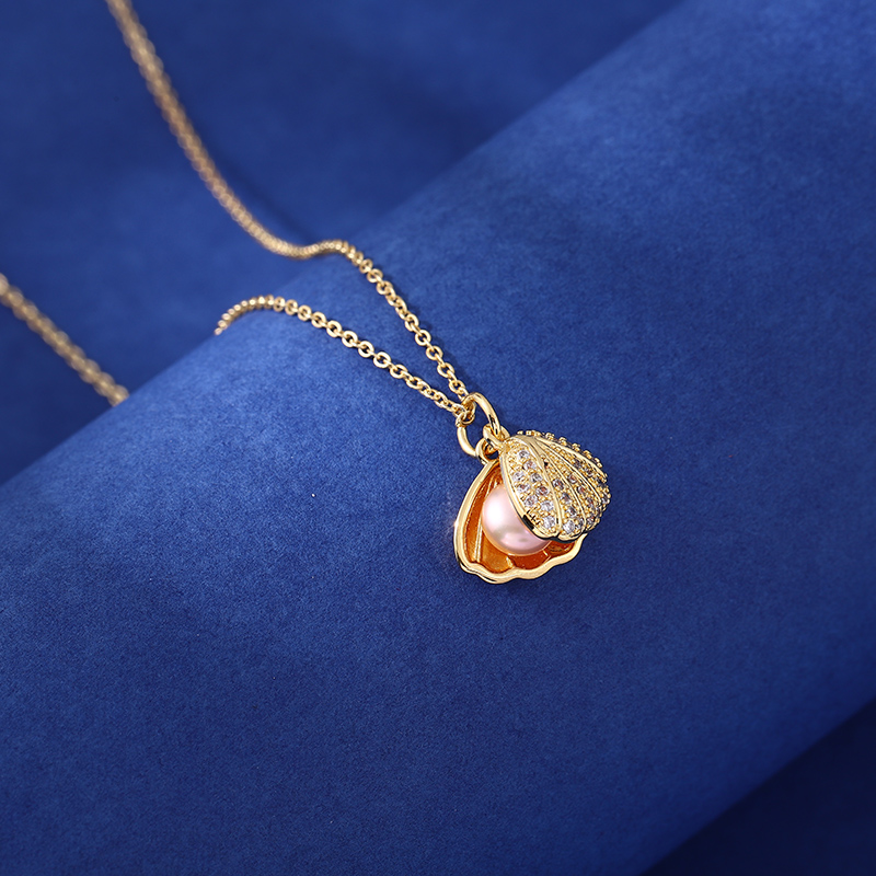 Yabide Pearl Shell Necklace, pure silver women's 2021 New autumn and winter high-end sweater chain, high-end, light luxury and niche collarbone chain details Picture