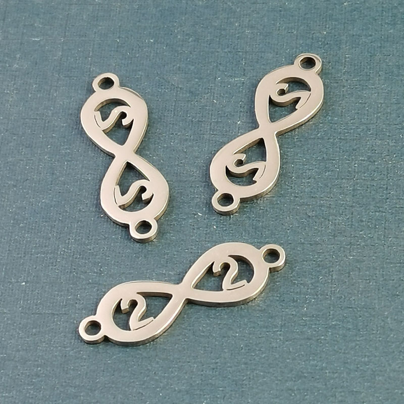 Mirror-polished stainless steel double pendant 2 Infinite symbol bracelet pendant 8-shaped double hole connection INFINITE