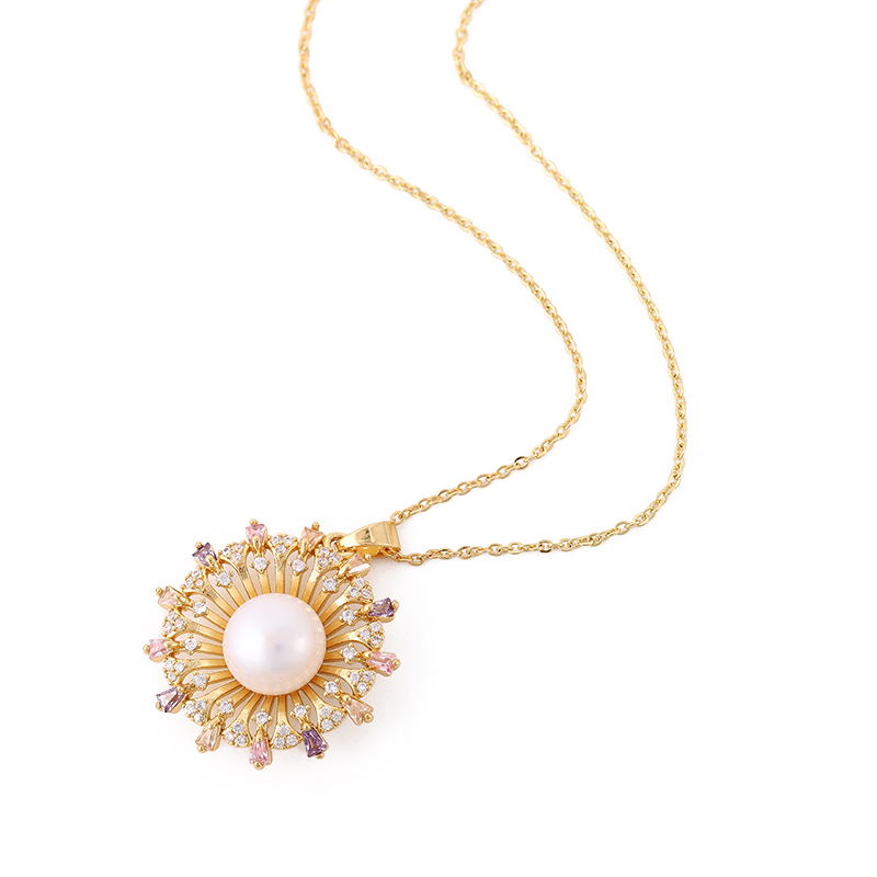 Yabide DIY accessory natural pearl S925 sterling silver fashionable new style zircon pendant set silver jewelry with 11-13mm round and flat freshwater pearls Specification image