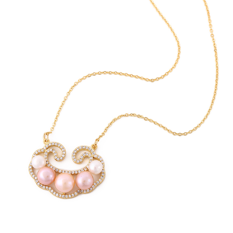 Estee Bedee Longevity Lock Pearl Pendant Xiangyun Collarbone Necklace Pendant 18K gold-plated color retention, suitable for wearing when washing up Specification image