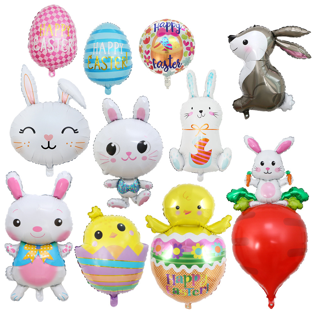 Cross-border new Easter party decoration Easter egg rabbit-shaped aluminum film balloons