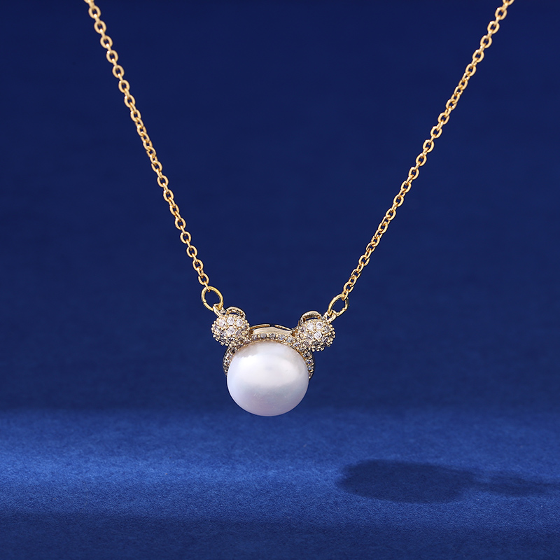 Yabide 18K gold natural freshwater pearl Mickey Mouse head necklace silver new style cute and exquisite collarbone chain as a gift for your best friend