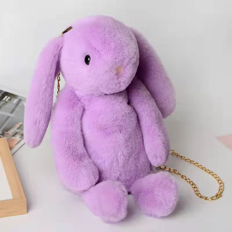 New long-eared rabbit bag, children's little chanel-style rabbit fur double-ear flap bag, hand-held women's crossbody bag, diy bag, cartoon imitation fur rabbit small bag Specification image