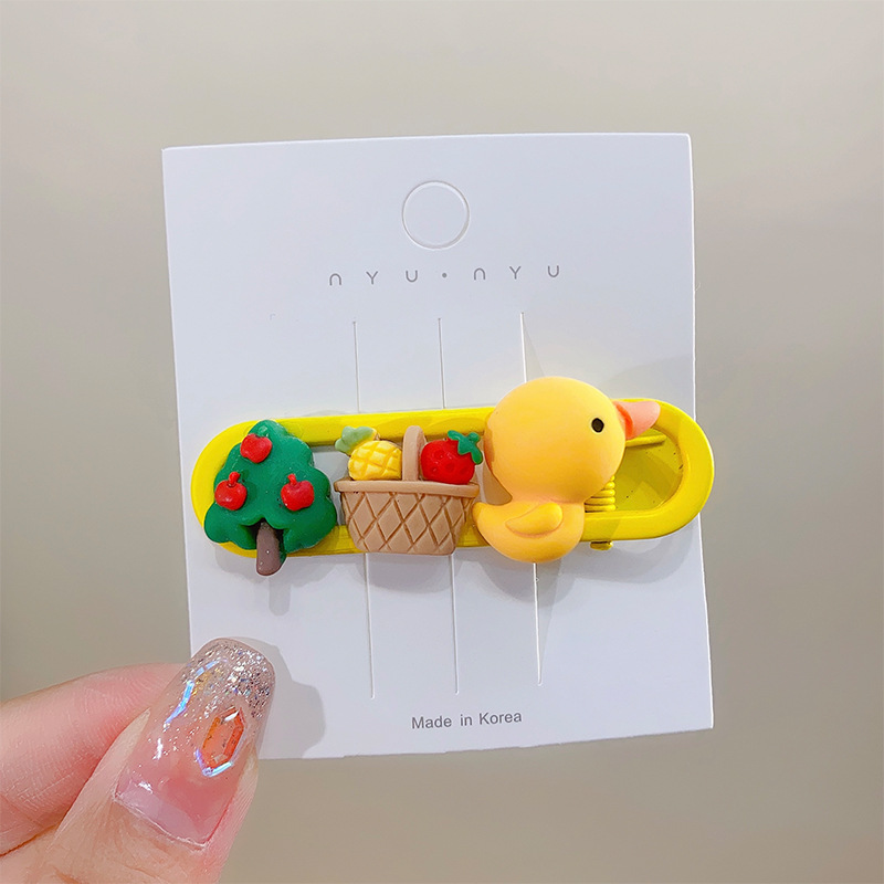 新强 甜美少女风炫彩色滴油卡通侧边发夹女刘海鸭嘴夹可爱头饰发卡夹子XH101 165465