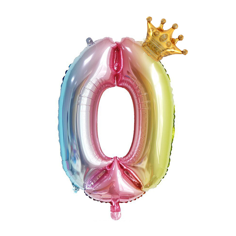 Cross-border gradient color 32-inch Crown digital aluminum film balloon birthday party declaration decoration balloon details Picture