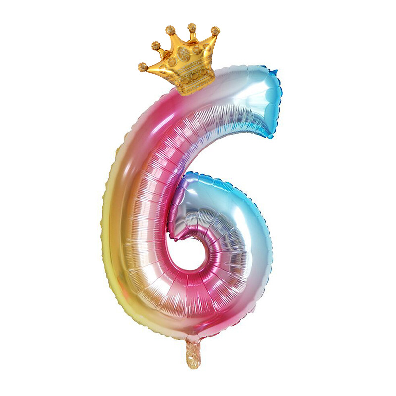 Cross-border gradient color 32-inch Crown digital aluminum film balloon birthday party declaration decoration balloon Specification image