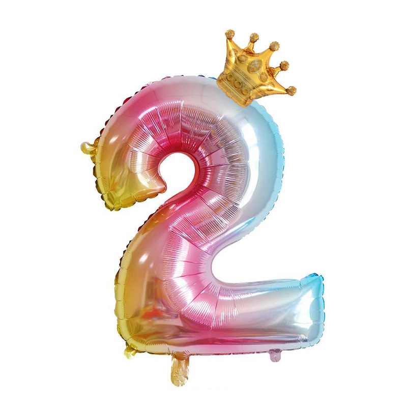 Cross-border gradient color 32-inch Crown digital aluminum film balloon birthday party declaration decoration balloon Item Picture