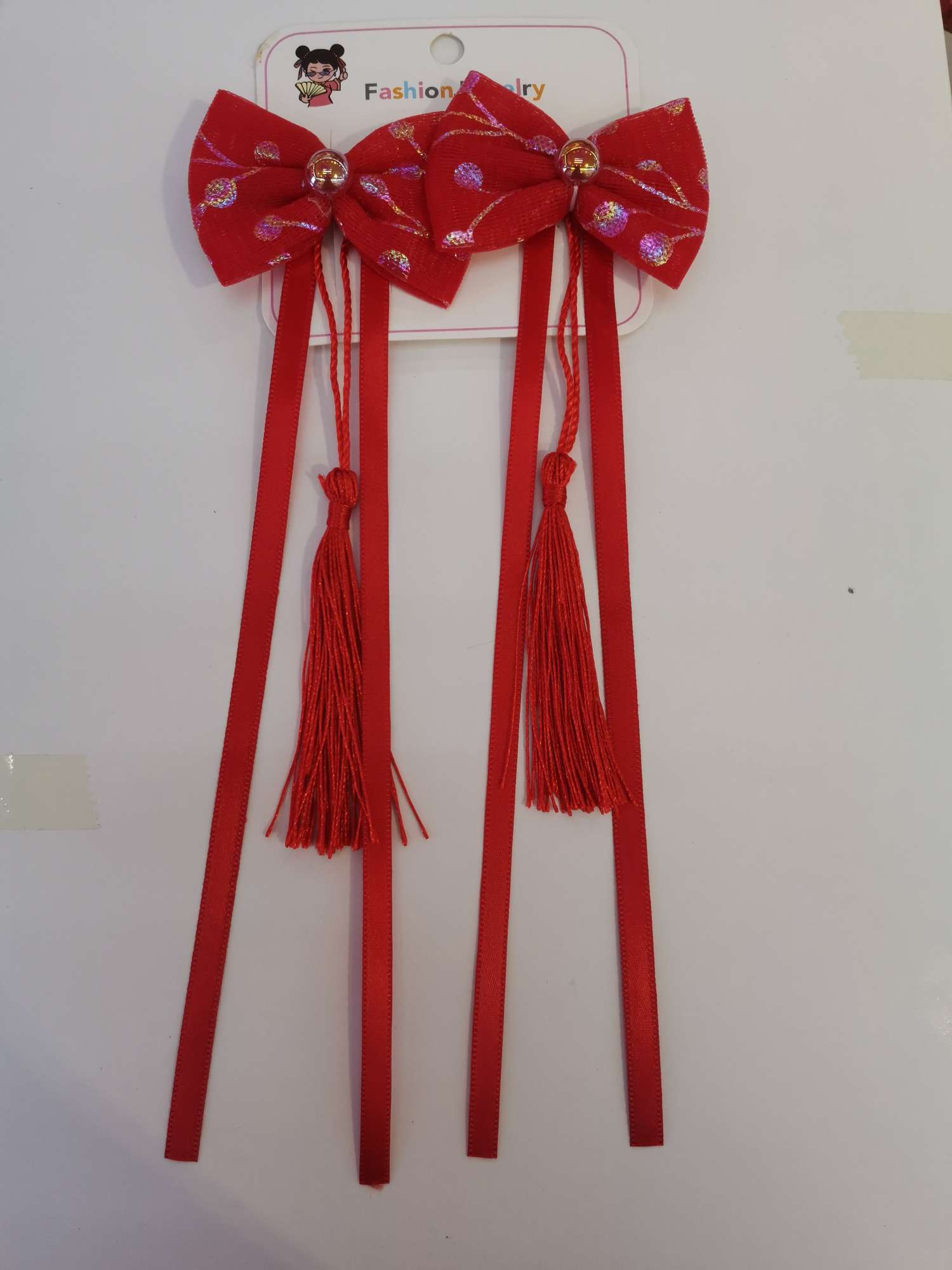 Jiarui Baby's 2022 new online bestseller New Year children's hair clips, Korean-style hair clip fabric pairs are selling well
