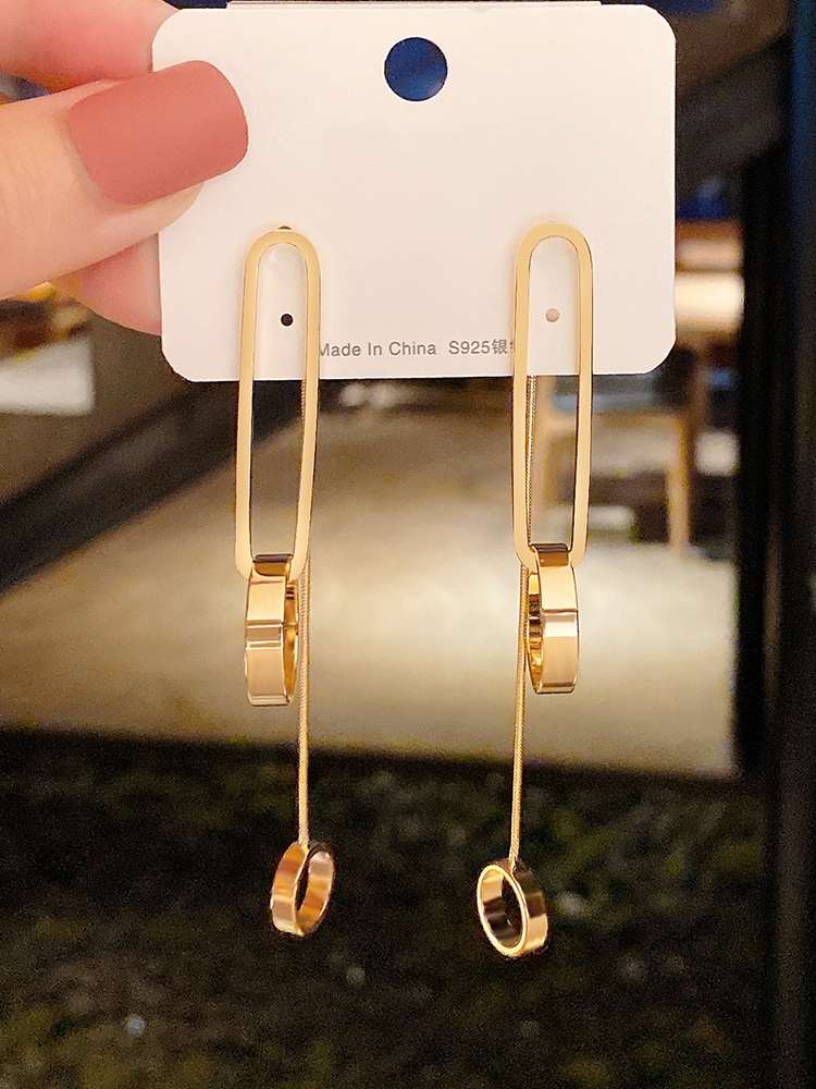 夸张2022年新款潮高级感金属链条流苏金耳环女设计感小众气质耳坠详情图4