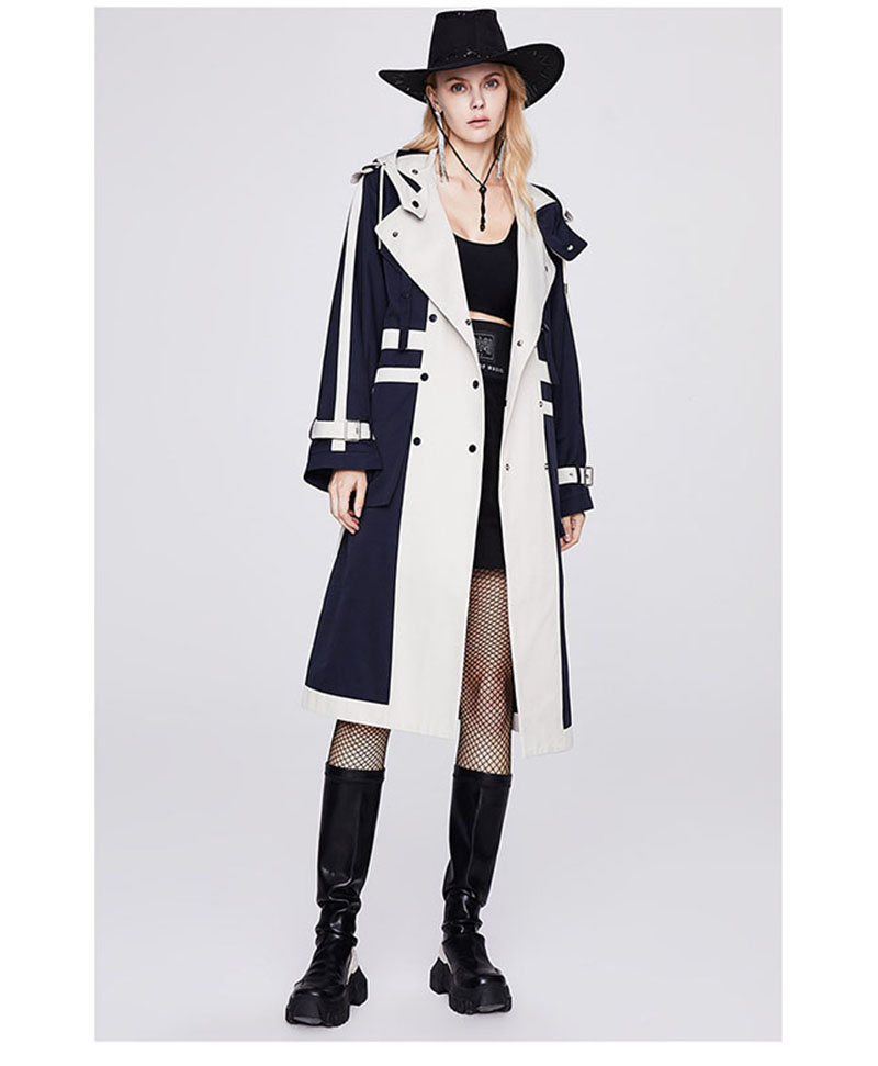 风衣嘉泽华新款撞色双排扣风衣长款外套 2022秋季