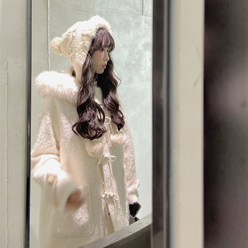 韩版毛呢外套女2022冬季新款气质ins甜美时尚宽松中长款呢子大衣图