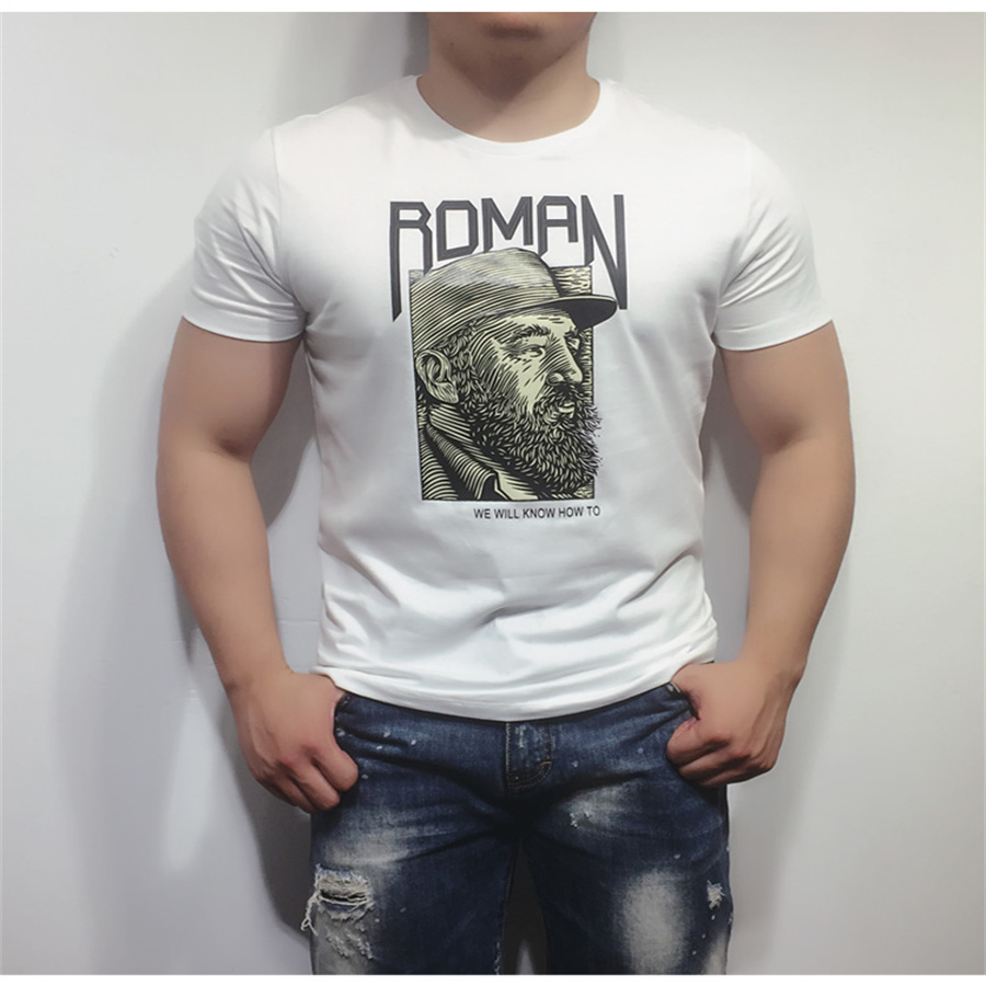 2022 Short-sleeved T-shirt for young men, pure cotton letter printed T-shirt, cartoon figure-hugging round neck, trendy half-sleeved student details Picture