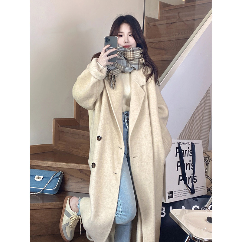 双面羊绒大衣女2022年新款韩版宽松小个子中长款赫本风羊毛呢外套
