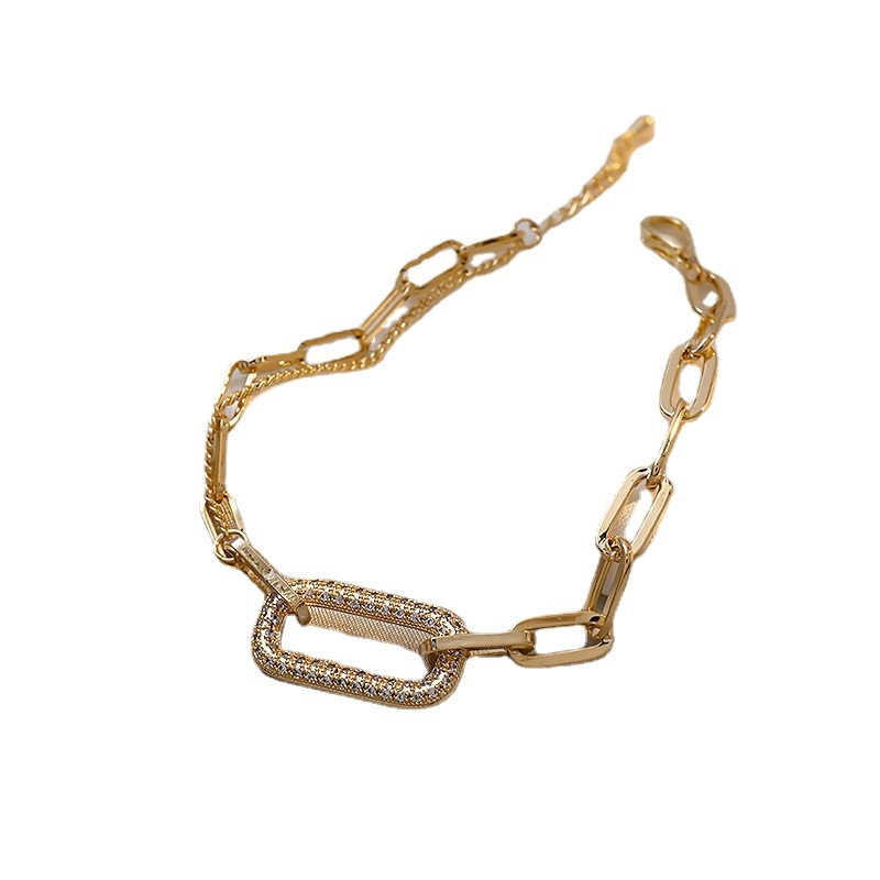 风复古简约几何镶钻手链韩版时尚设计链条手环网红个性