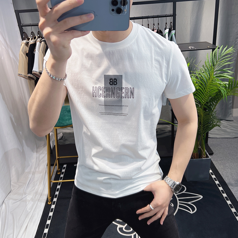 Summer men's fashion short-sleeved T-shirts, European station trendy half-sleeved tops, European brand trendy men's lettered T-shirts