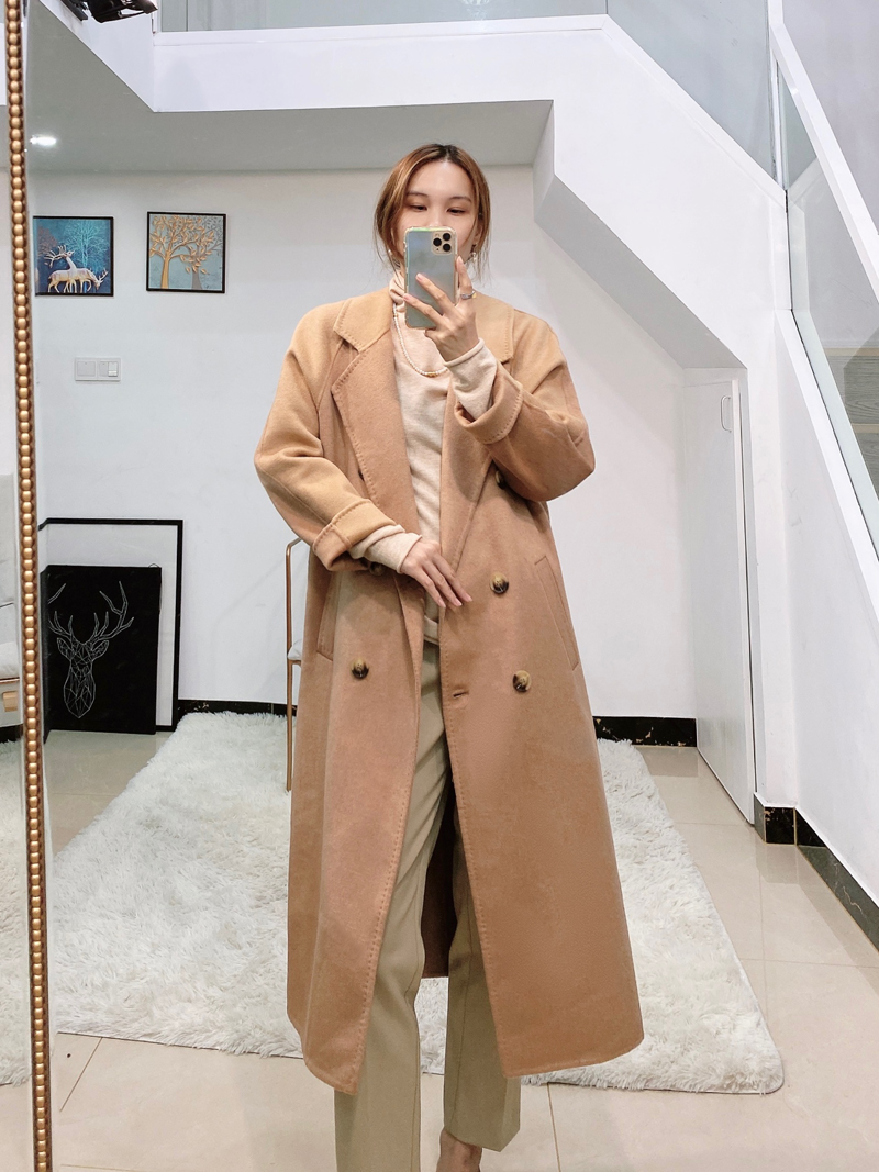 双面羊绒大衣女2022秋冬新款高端拱针101801茧型毛呢外套