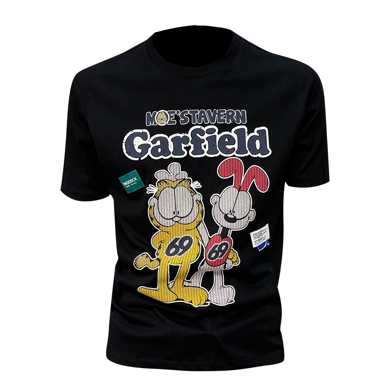 High-end light luxury short-sleeved men's T-shirt 2022 summer pure cotton cartoon printed half-sleeved trendy brand slimming European top Specification image