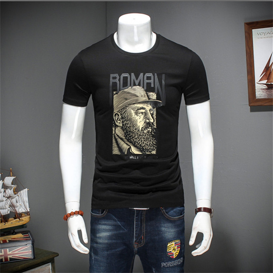 2022 Short-sleeved T-shirt for young men, pure cotton letter printed T-shirt, cartoon figure-hugging round neck, trendy half-sleeved student Application Scenario