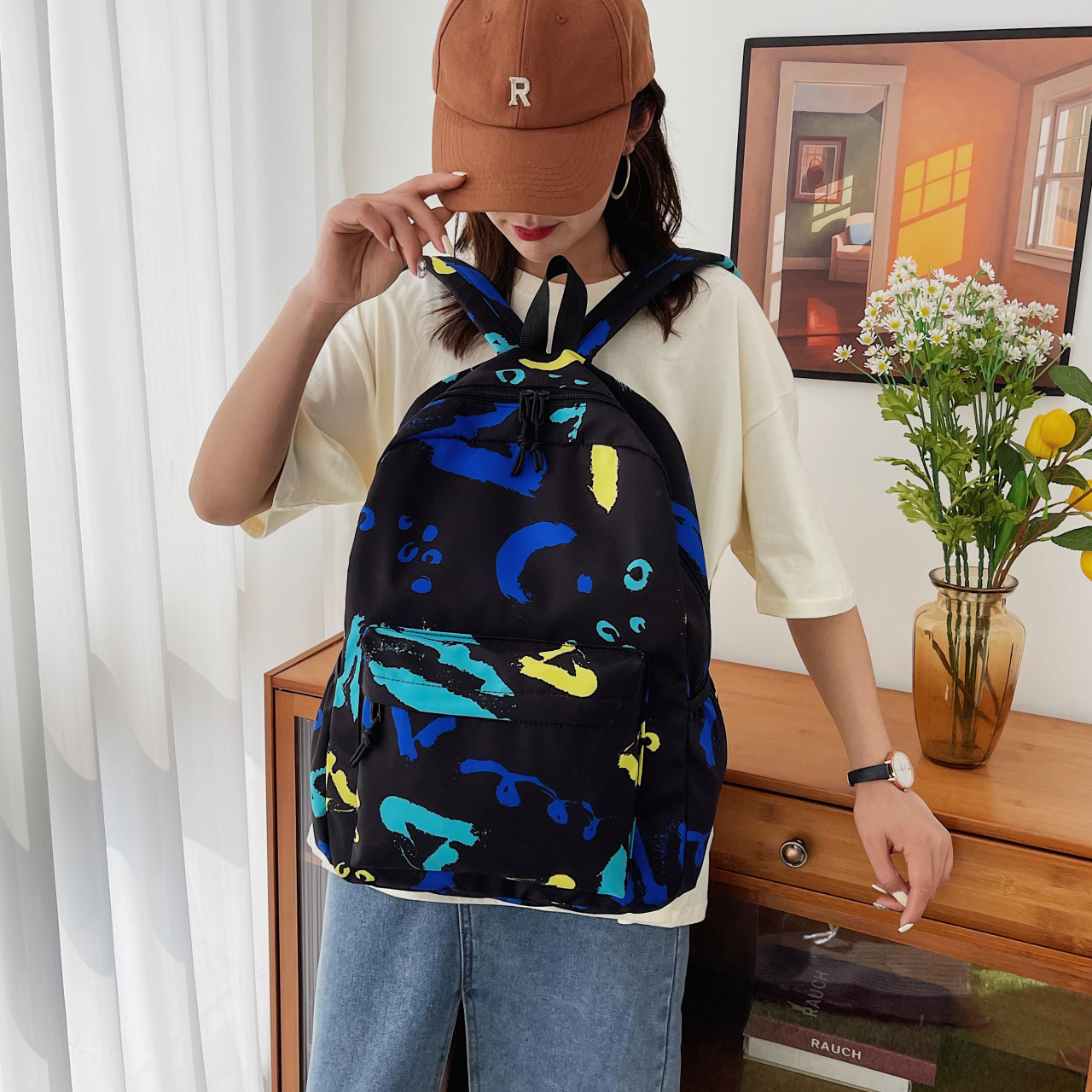 Korean-style multi-layer waterproof, exquisite and fashionable student schoolbag, camouflage girls' backpack, nylon bag, casual backpack, versatile Oxford fabric, large-capacity, multi-purpose girls' bag Application Scenario