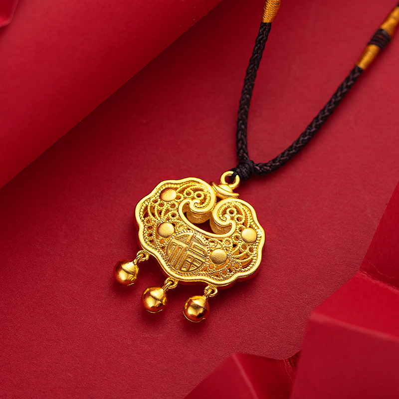 Baby lock pendant, good fortune and happiness, various sizes of longevity lock jewelry, women's gold ingot lock pendant, novel accessories, Vietnamese sand gold Zhou family Specification image