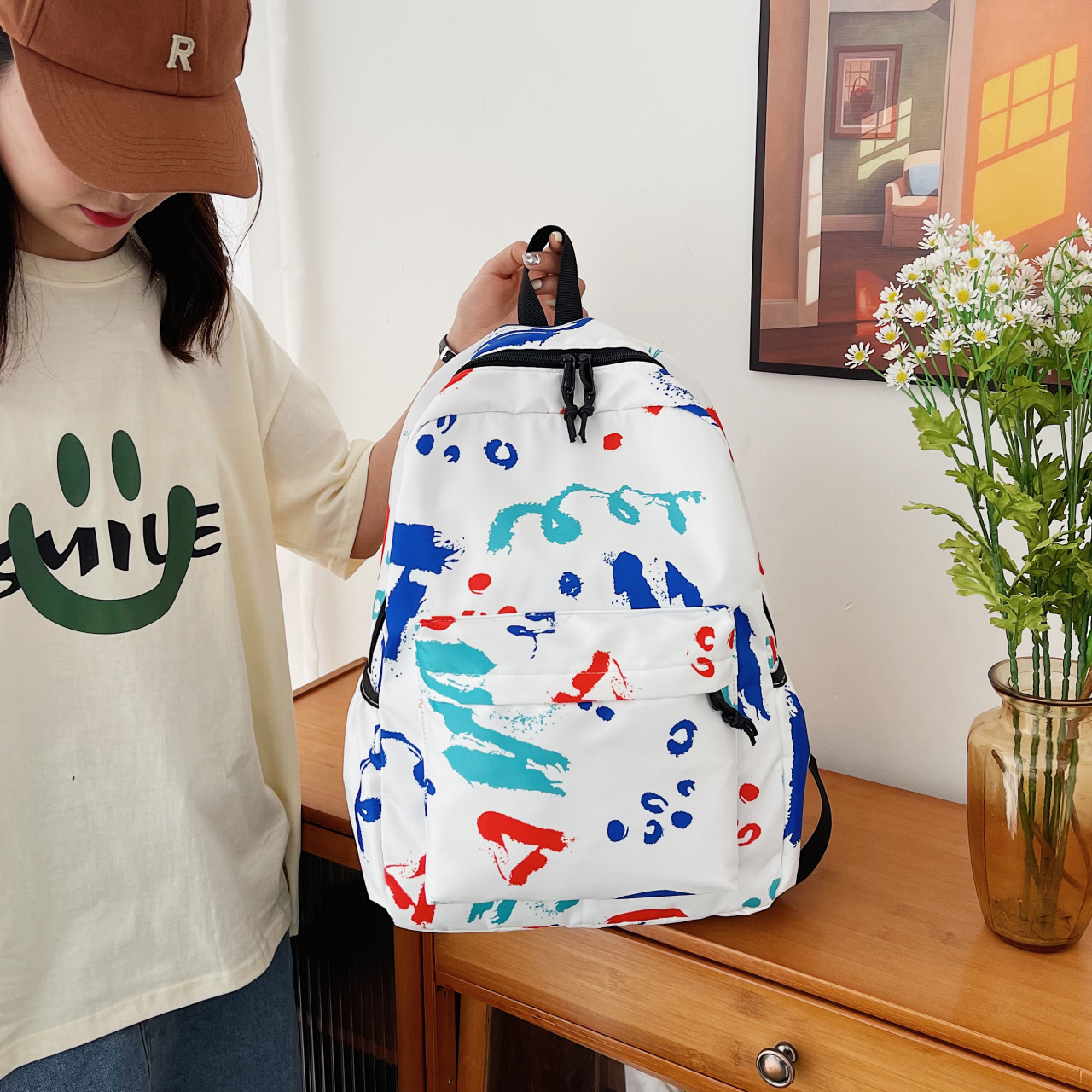 Korean-style multi-layer waterproof, exquisite and fashionable student schoolbag, camouflage girls' backpack, nylon bag, casual backpack, versatile Oxford fabric, large-capacity, multi-purpose girls' bag Specification image