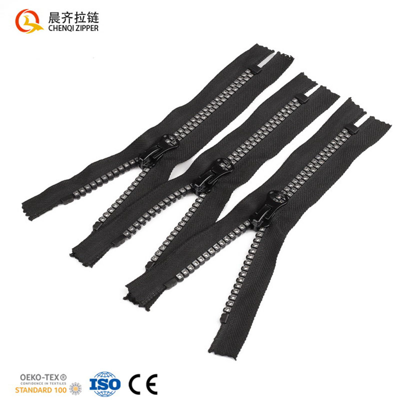 8# Diamond square white gold teeth closed, fashionable and trendy, shiny custom zipper Item Picture