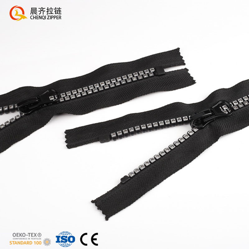 8# Diamond square white gold teeth closed, fashionable and trendy, shiny custom zipper Specification image