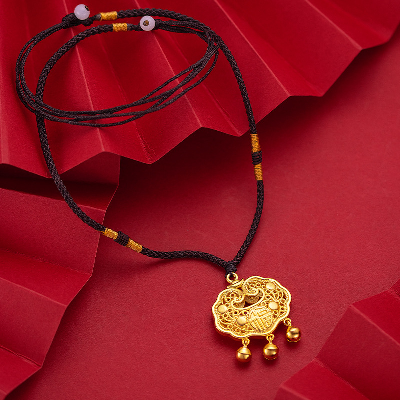 Baby lock pendant, good fortune and happiness, various sizes of longevity lock jewelry, women's gold ingot lock pendant, novel accessories, Vietnamese sand gold Zhou family details Picture