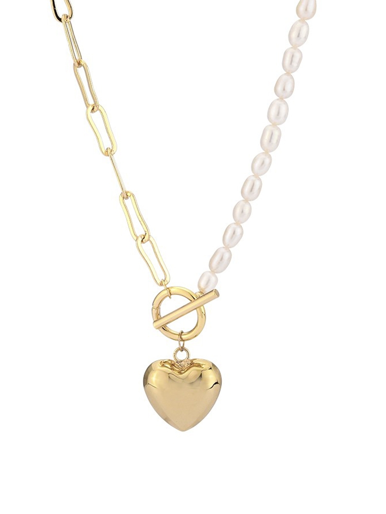  艳炟珍珠项链桃心轻奢小众设计感气质个性金属拼接爱心吊坠锁骨链