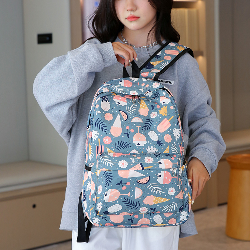 Trendy ins waterproof, exquisite and fashionable schoolbag for junior and senior high school students, rainbow patterned girls' backpack, nylon bag, casual backpack, versatile Oxford fabric, large-capacity multi-purpose backpack Specification image