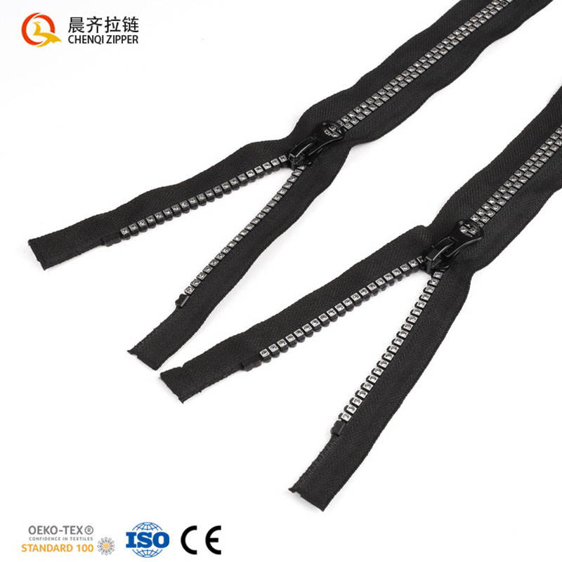 Diamond 5# plastic steel square teeth gilded diamond zipper shiny and fashionable performance costume, fashionable pants and coat Item Picture
