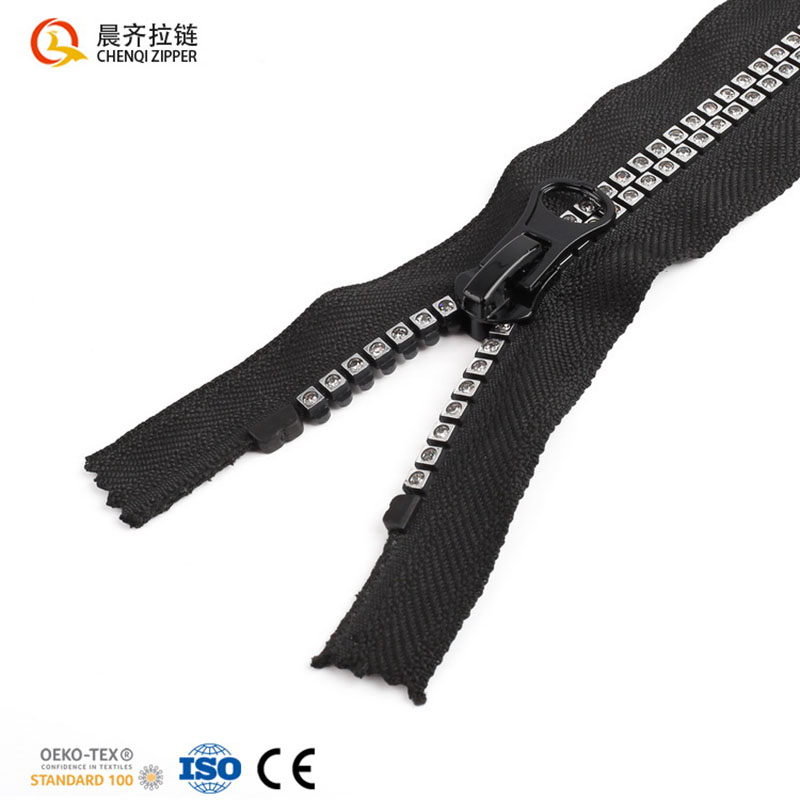 8# Diamond square white gold teeth closed, fashionable and trendy, shiny custom zipper details Picture